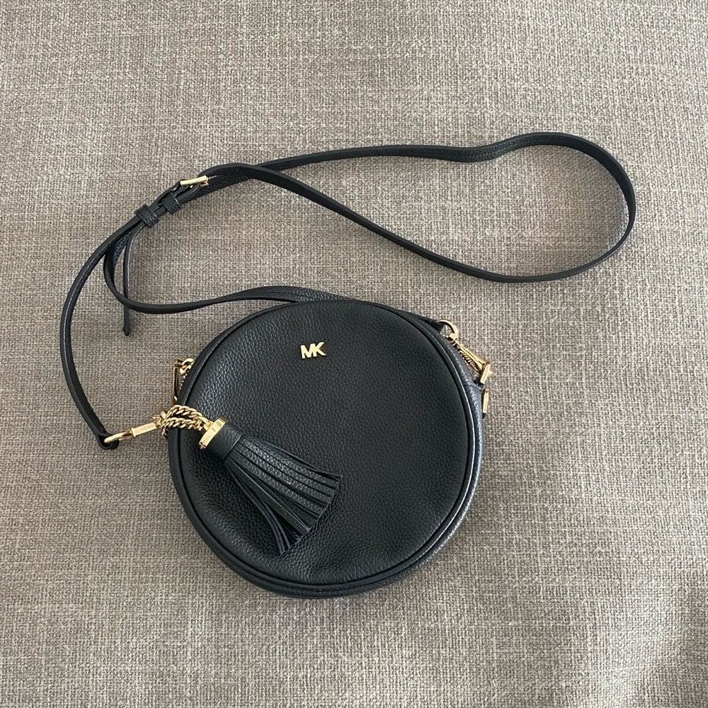 Michael Kors tambourine black leather shoulder purse
